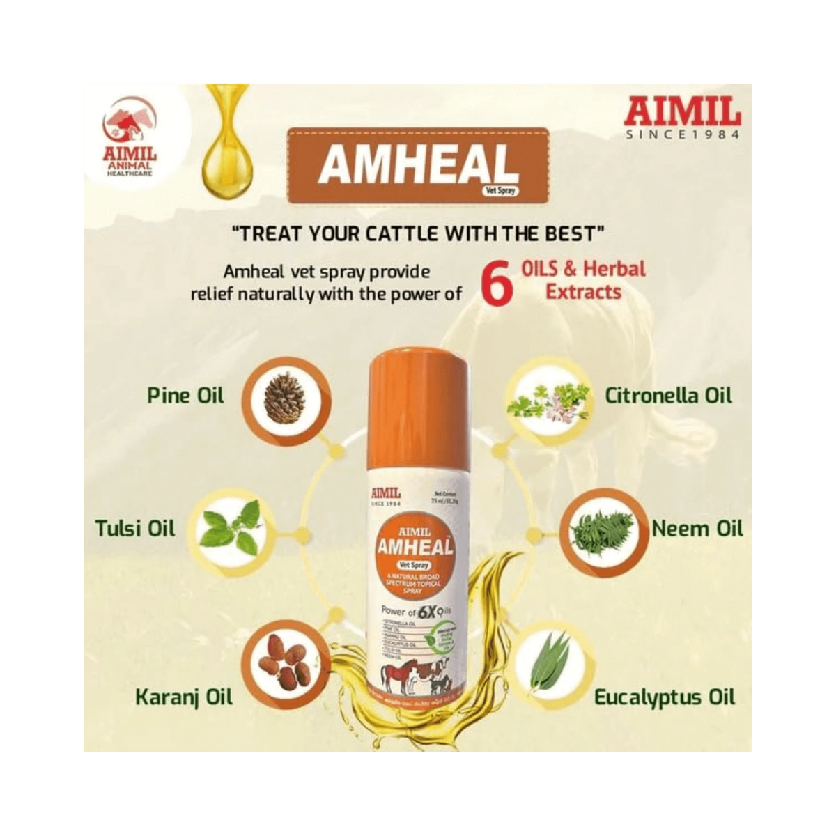 Aimil Amheal Vet Spray for Dogs and Cats, 75ml - Animeal