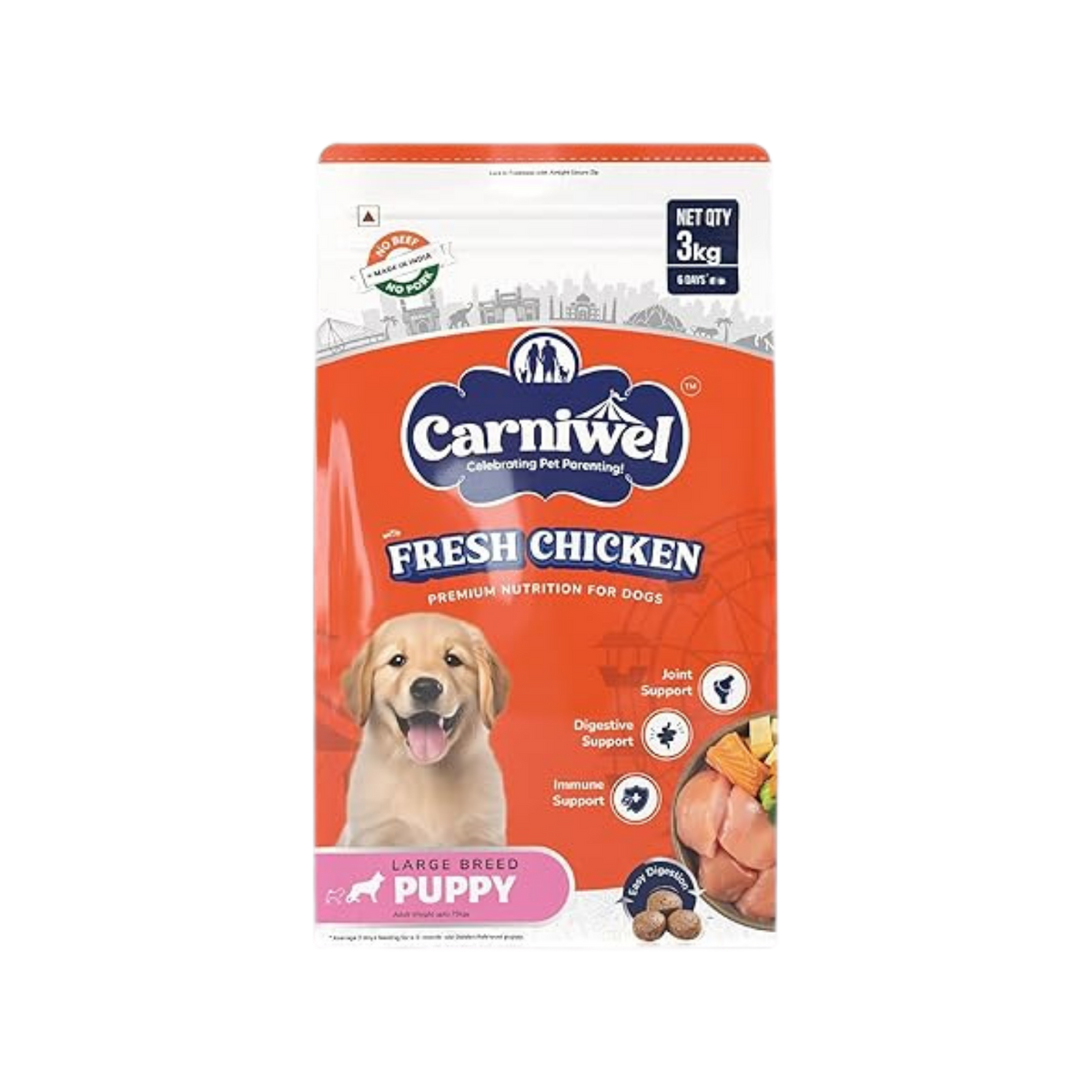 Carniwel Fresh Chicken Large Puppy Dry Dog Food, 3kg - Animeal