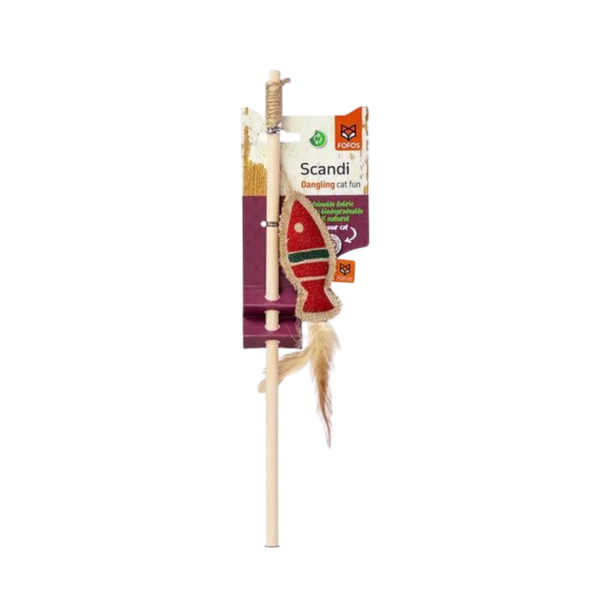 Fofos Scandish Fish with 40cm Wooden Stick for Cats, 40cm - Animeal