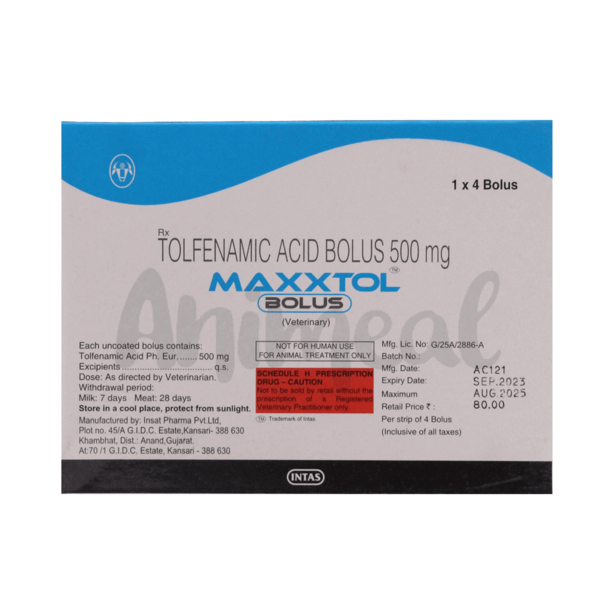 Intas Maxxtol Tolfenamic Acid Bolus for Cattle, 4 Boluses - Animeal
