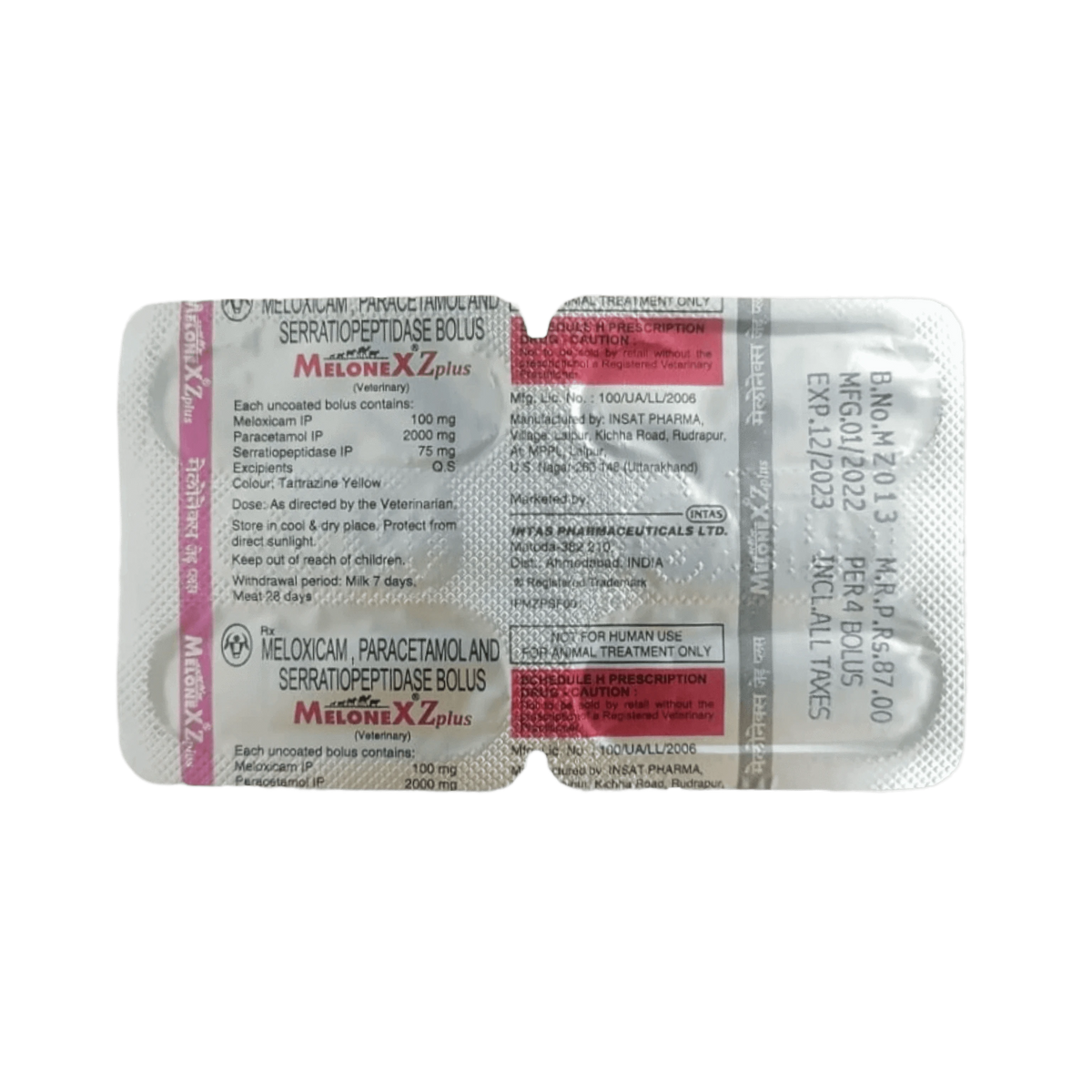 Intas Melonex Z Plus Meloxicam Bolus for Cattle, 4 Boluses - Animeal