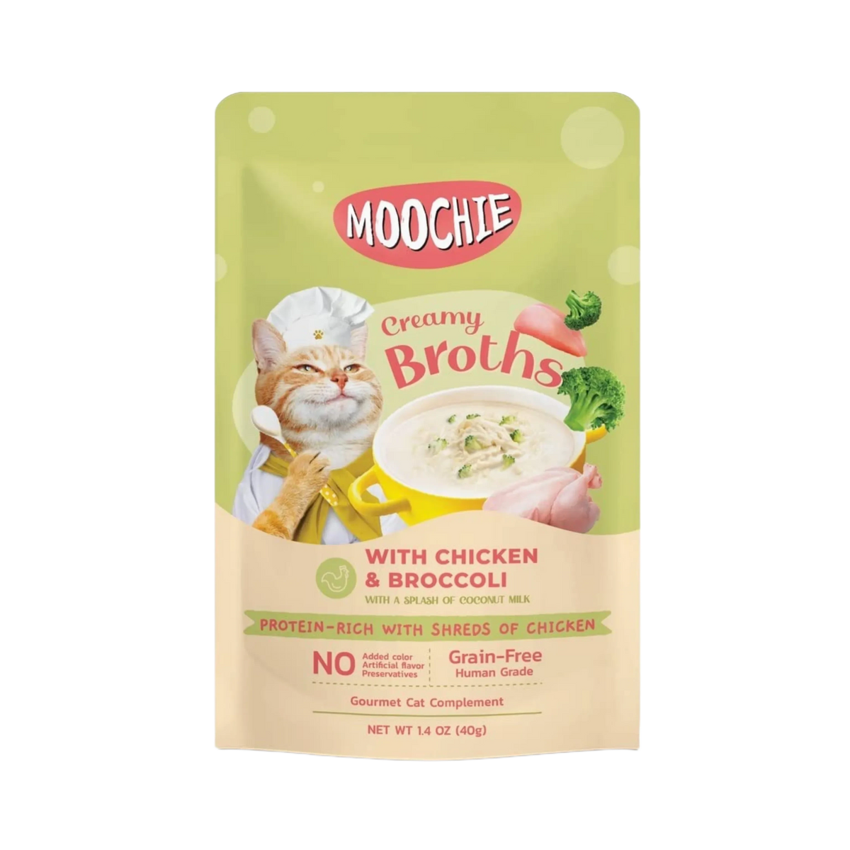 Moochie Creamy Broths Chicken and Broccoli Wet Cat Food, 40g - Animeal