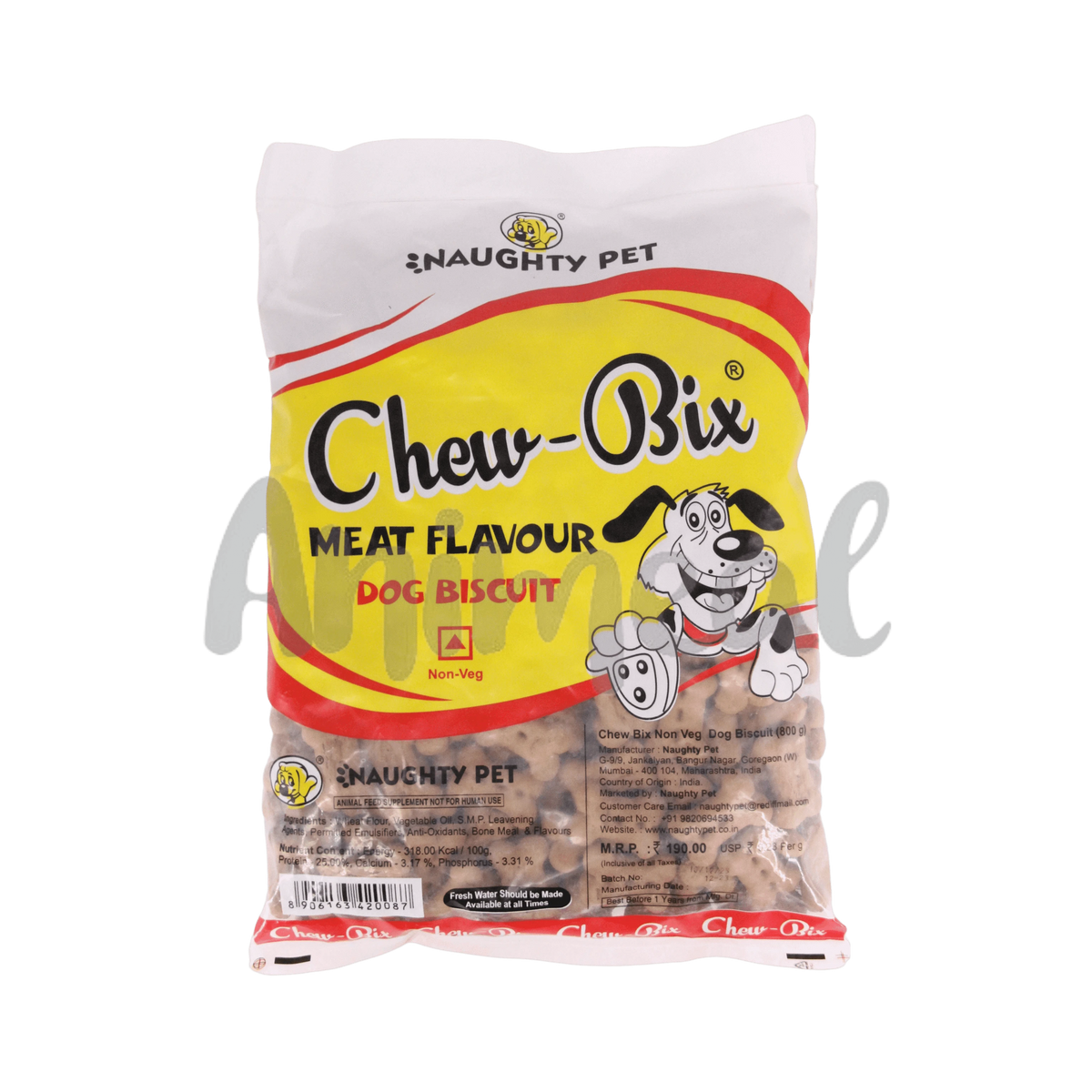 Naughty Pet Chew-Bix Non-Veg Meat Flavour Dog Biscuits 800g - Animeal