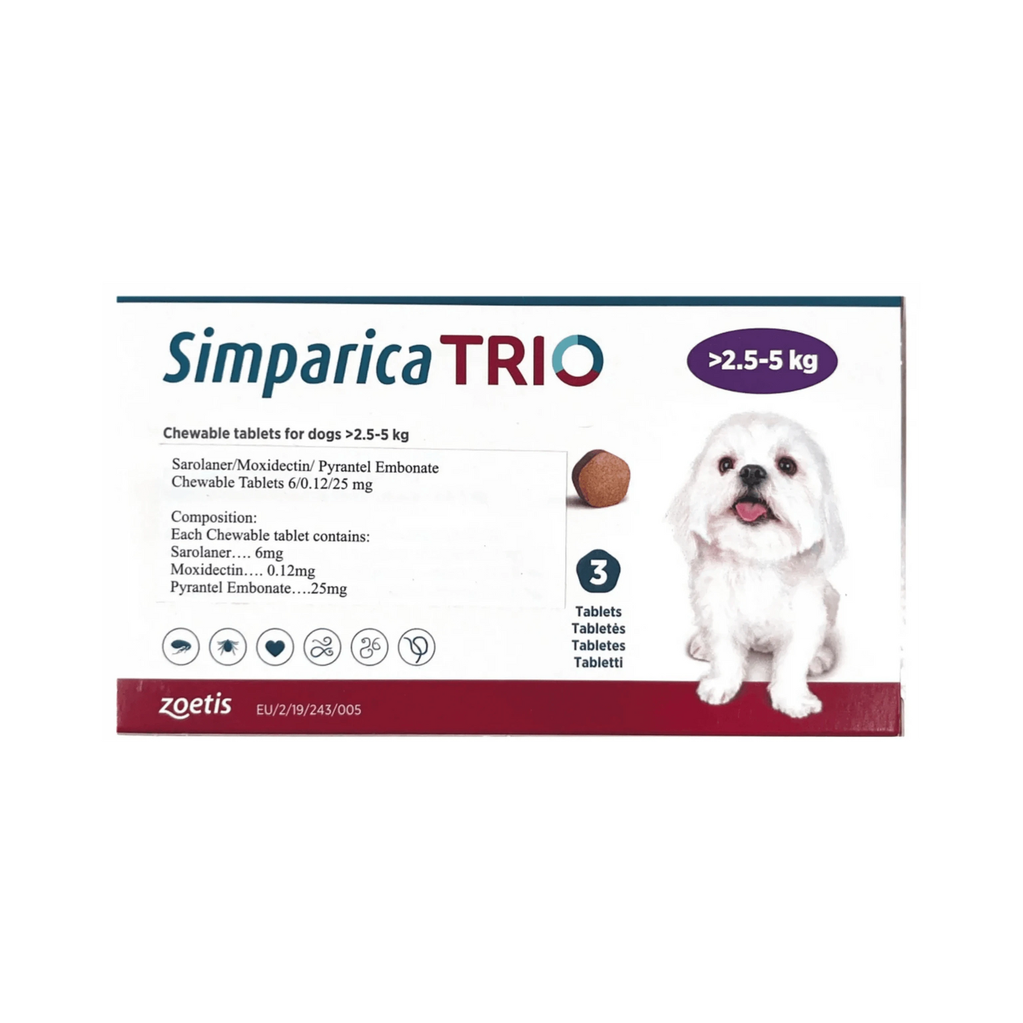 SIMPARICA TRIO (2.5KG TO 5KG) TABLET - Animeal