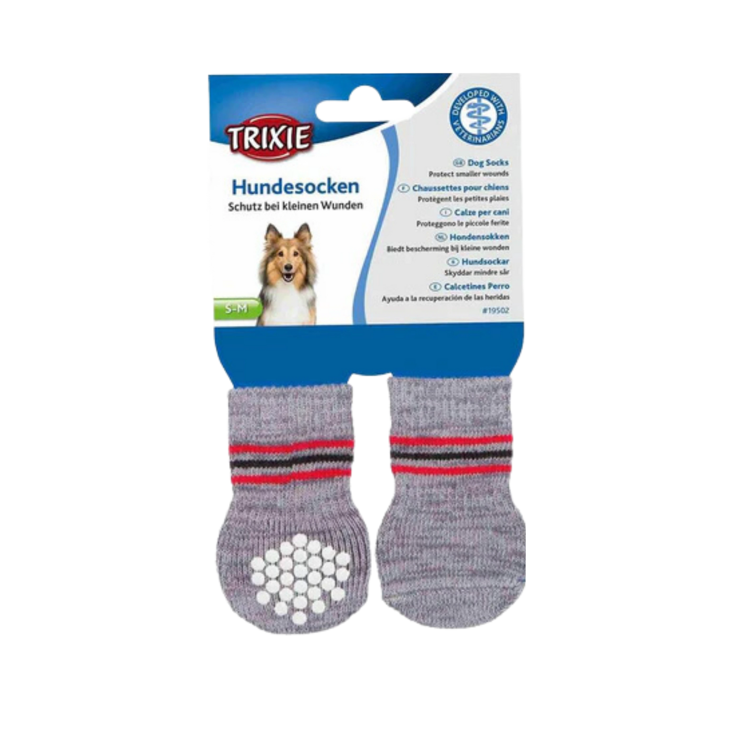 TRIXIE DOG SOCKS NON SLIP GREY (M) - Animeal