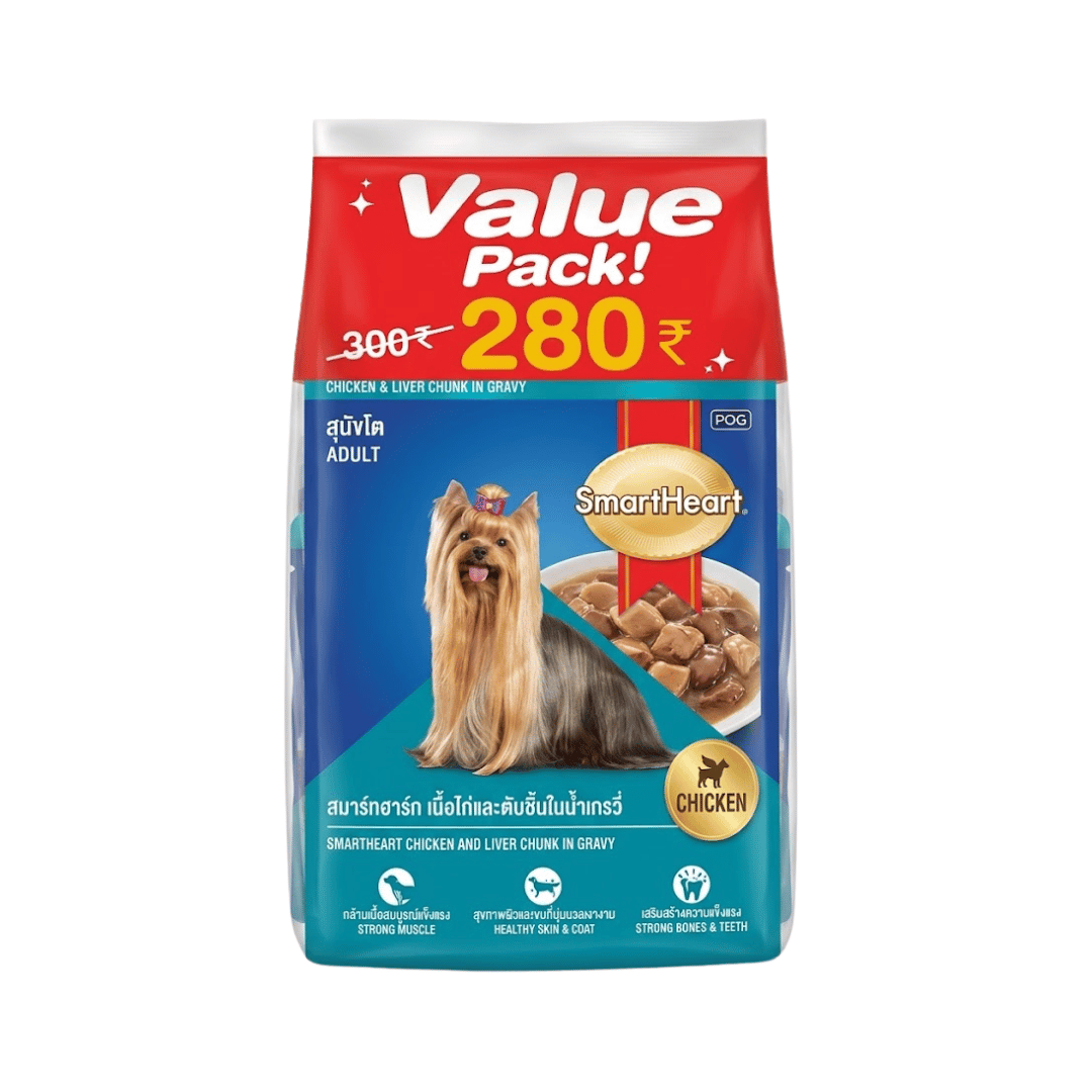 Smart Heart Adult Chicken and Liver in Gravy Wet Dog Food, 480g