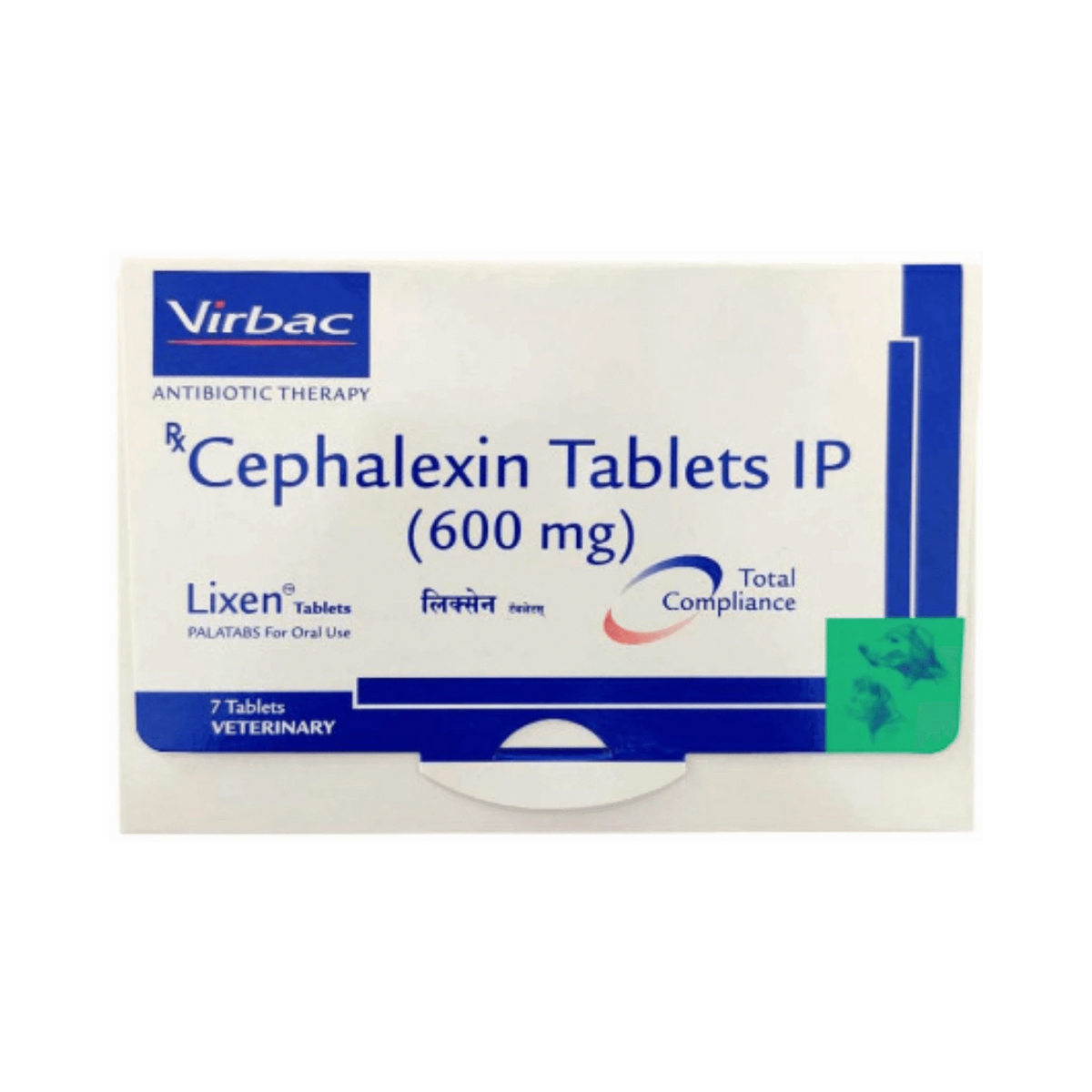 Virbac Lixen 600 Cefalexin Tablets for Dogs and Cats, 7 Tablets - Animeal