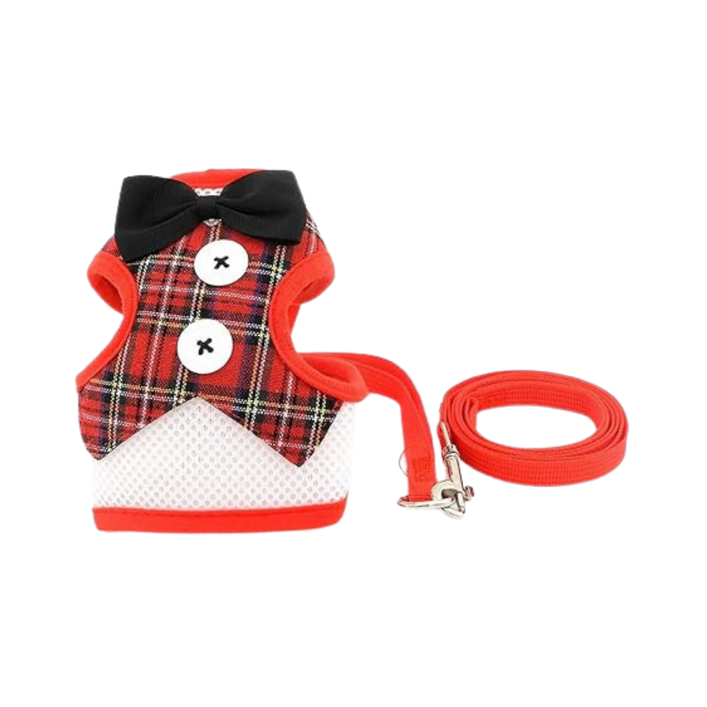 WW TOYBREED TUXIDO HARNESS WITH LEASH RED CHECKS (M) - Animeal