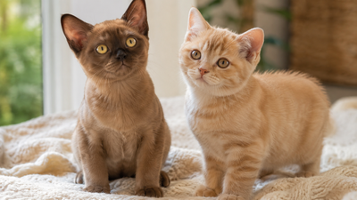 Burmese and Manx kittens, two breeds linked to specific inherited nervous system conditions.