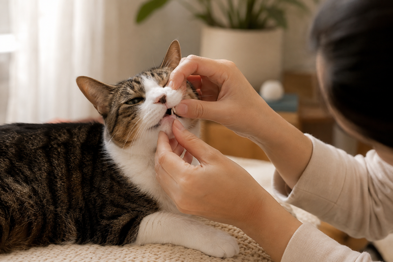 Calm domestic cat resting indoors, illustrating the vague early signs of cholangitis and liver disease in cats.