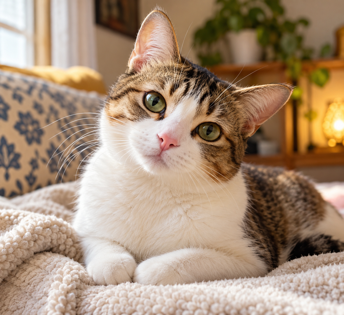 Cat resting with a slight head tilt, illustrating a sign of inner ear involvement.
