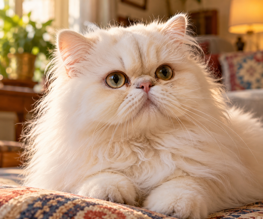 Close-up of a Persian cat's face, representing a breed more prone to eyelid conditions like entropion