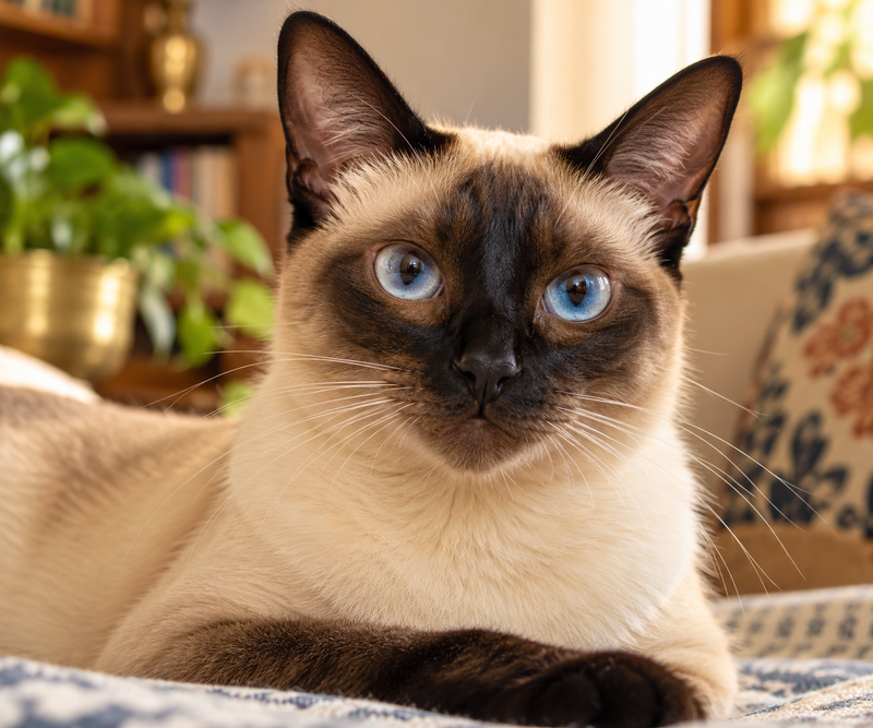 Close-up of a Siamese cat's face, representing a breed more prone to primary glaucoma.
