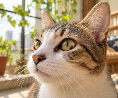 Close-up of a cat's eye with a dark iris patch, an early sign of eye tumours in cats