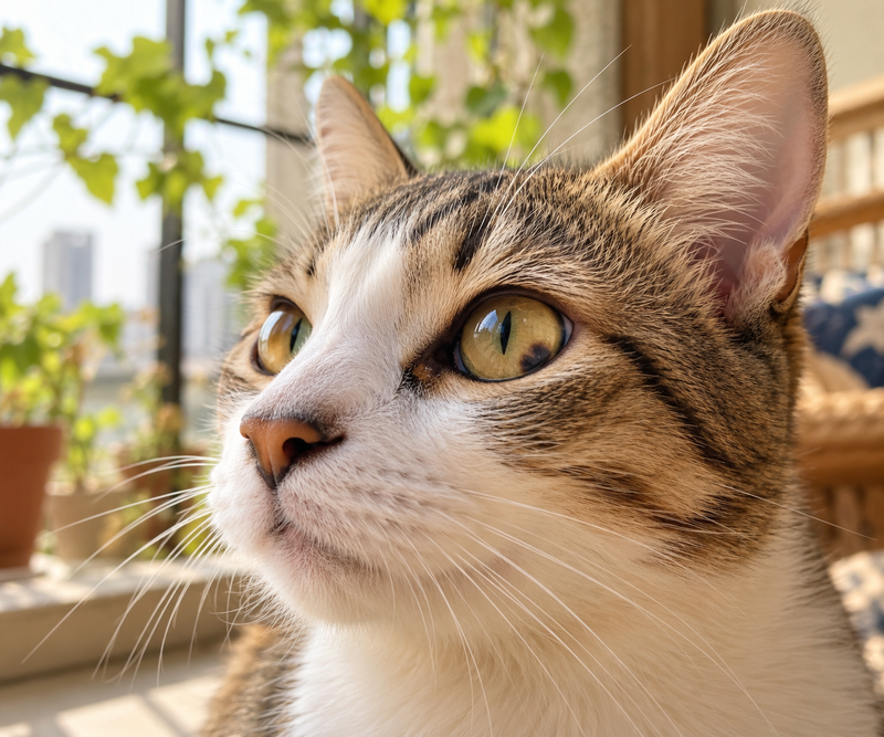 Close-up of a cat's eye with a dark iris patch, an early sign of eye tumours in cats