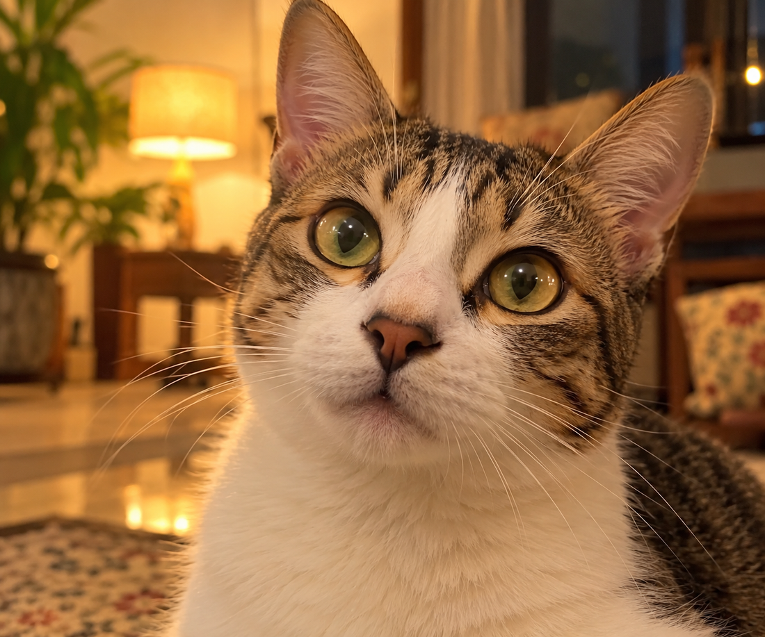 Close-up of a cat's eyes showing the characteristic glow caused by the tapetum lucidum.