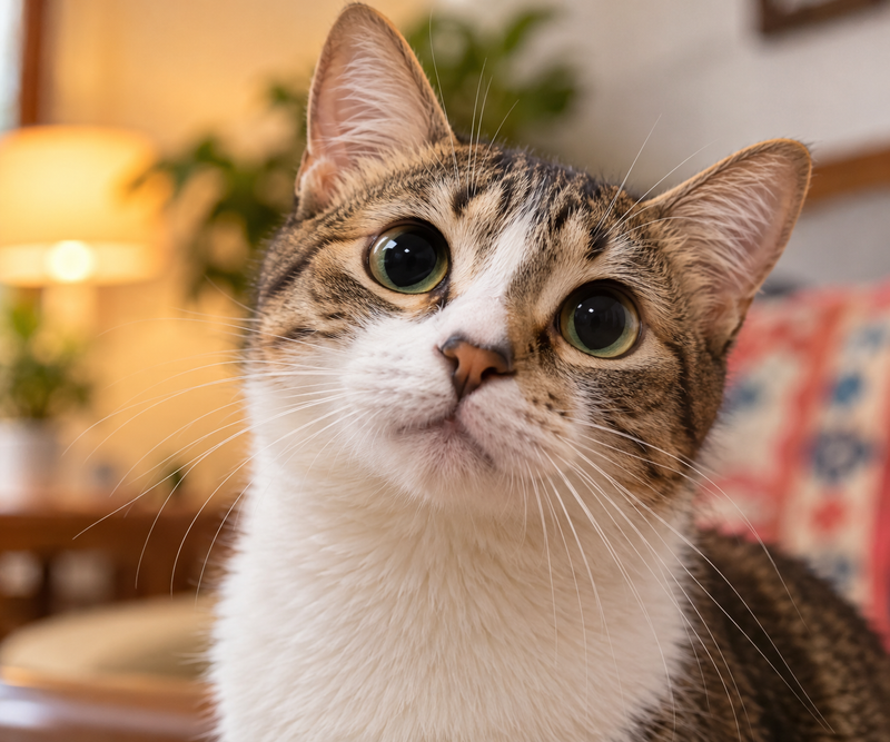 Close-up of a cat's face with widely dilated pupils, illustrating a sign of optic nerve disease.