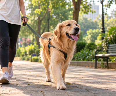 Healthy dog breathing comfortably during a walk, representing awareness of respiratory health in dogs.