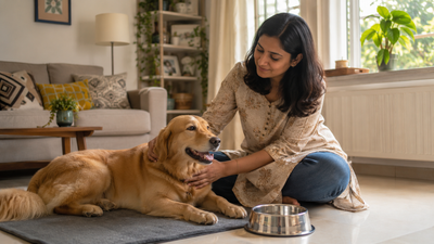 Indian pet parent checking on her dog at home after an episode of vomiting