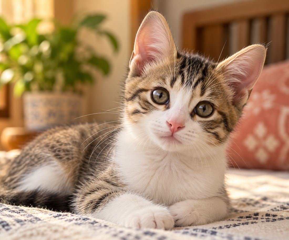 Young kitten resting calmly, representing the age group most commonly affected by nasopharyngeal polyps