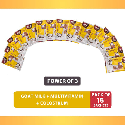 Goat Milk + Multivitamin + Colostrum (Immunity Booster) for Dogs | Pack of 15 Sachets
