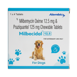Alembic Milbecidal 12.5mg Tablet for Dogs and Cats, 4 Tablets - Animeal