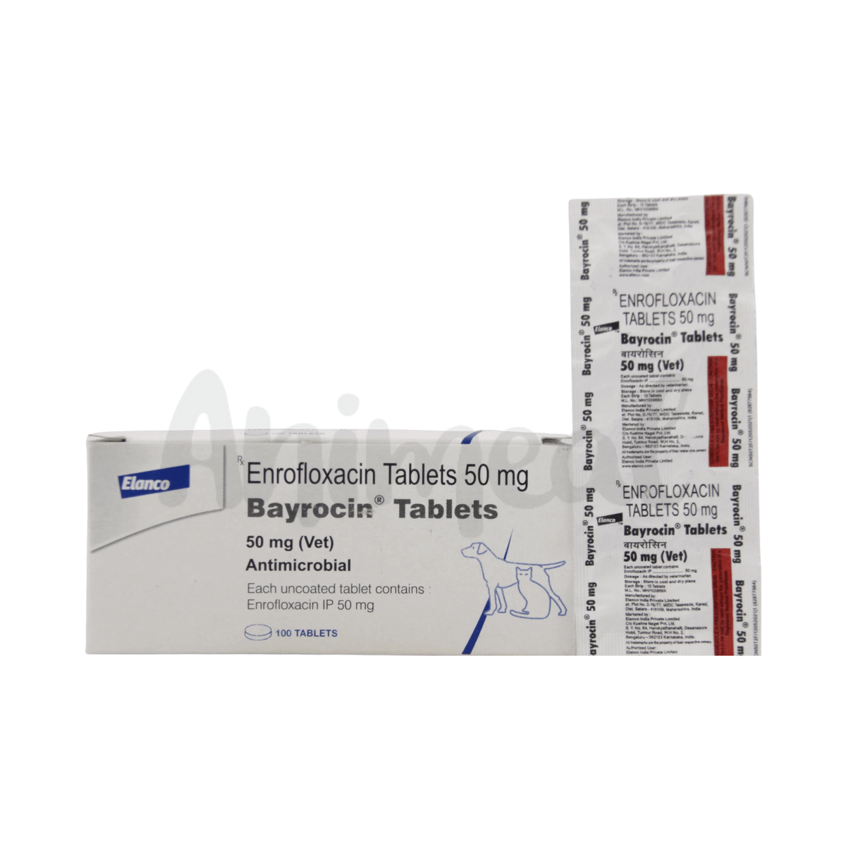 Bayer Bayrocin 50 Enrofloxacin Tablets for Dogs and Cats, 10 Tablets - Animeal