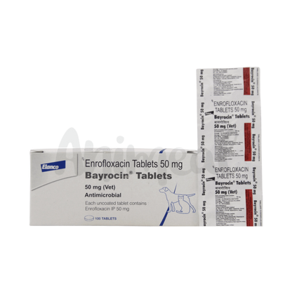 Bayer Bayrocin 50 Enrofloxacin Tablets for Dogs and Cats, 10 Tablets - Animeal