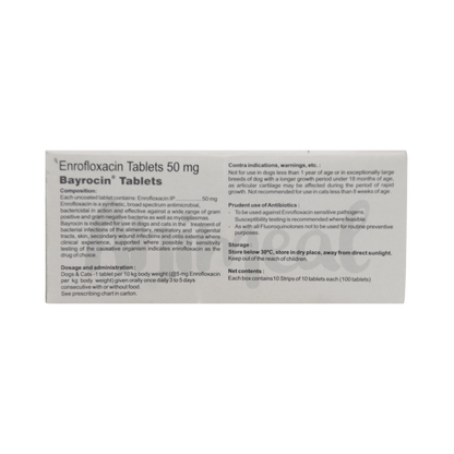 Bayer Bayrocin 50 Enrofloxacin Tablets for Dogs and Cats, 10 Tablets - Animeal