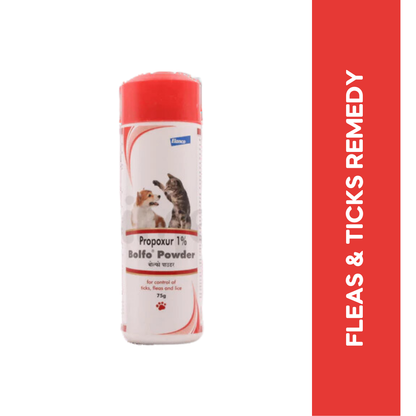 Bayer Bolfo Propoxur Flea and Tick Powder for Dogs and Cats, 75g - Animeal