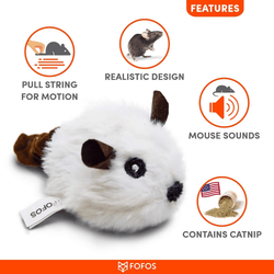 FOFOS PULL STRING & SOUND CHIP MOUSE WHITE - Animeal