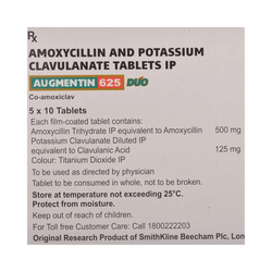 GSK Augmentin 625 Duo Tablet for Dogs and Cats, 10 Tablets - Animeal