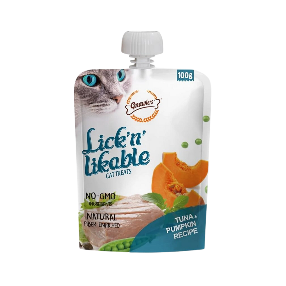 Gnawlers Lick N Likable Tuna and Pumpkin Treat Cat Treats, 100g - Animeal
