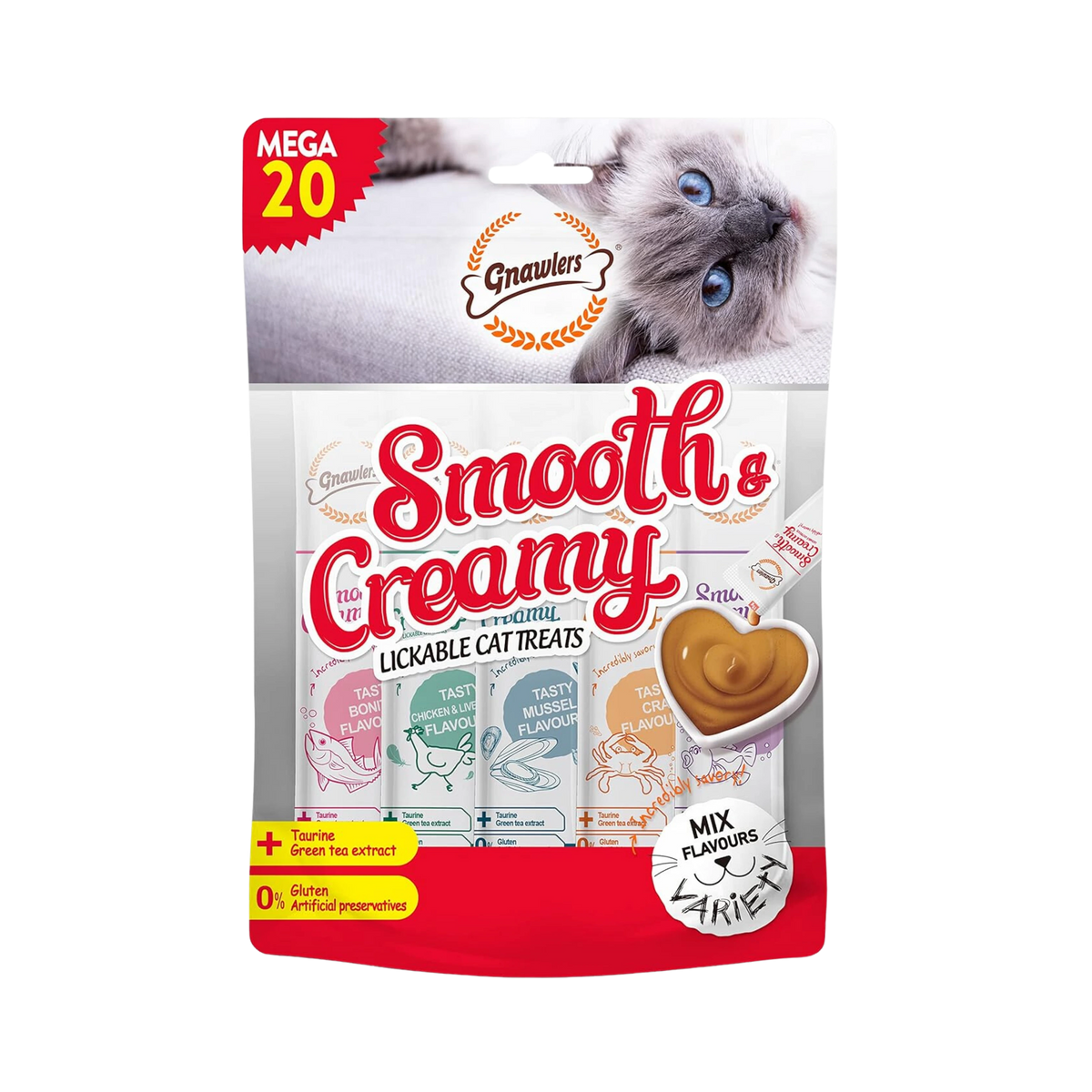 Gnawlers Smooth Creamy Cat Treat Mixed Flavours (Large pack) - Animeal