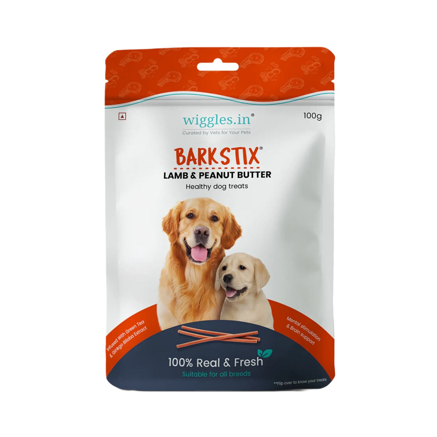 WIGGLES BARKSTIX LAMB & PEANUT BUTTER TREATS 100GM