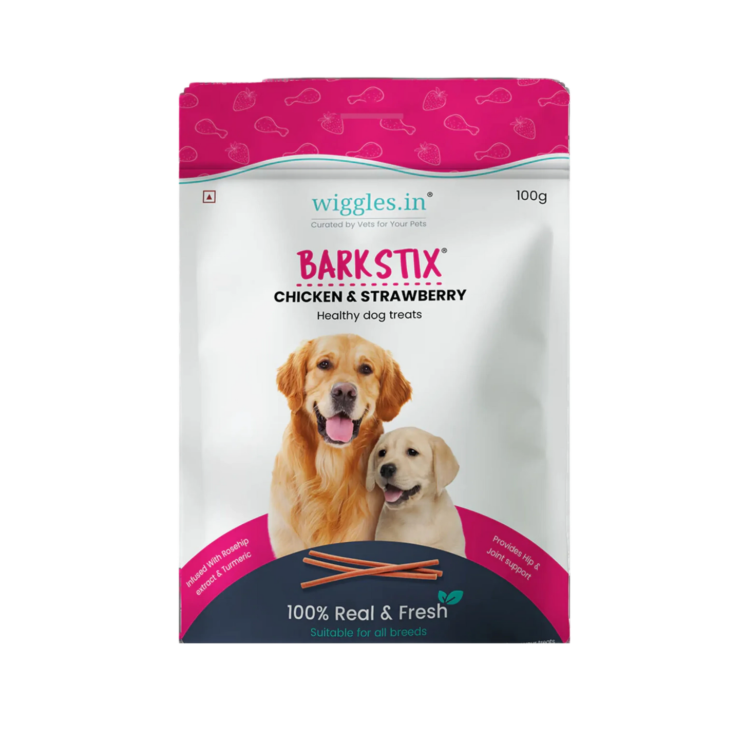 WIGGLES BARKSTIX CHI & STRAWBERRY 100GM