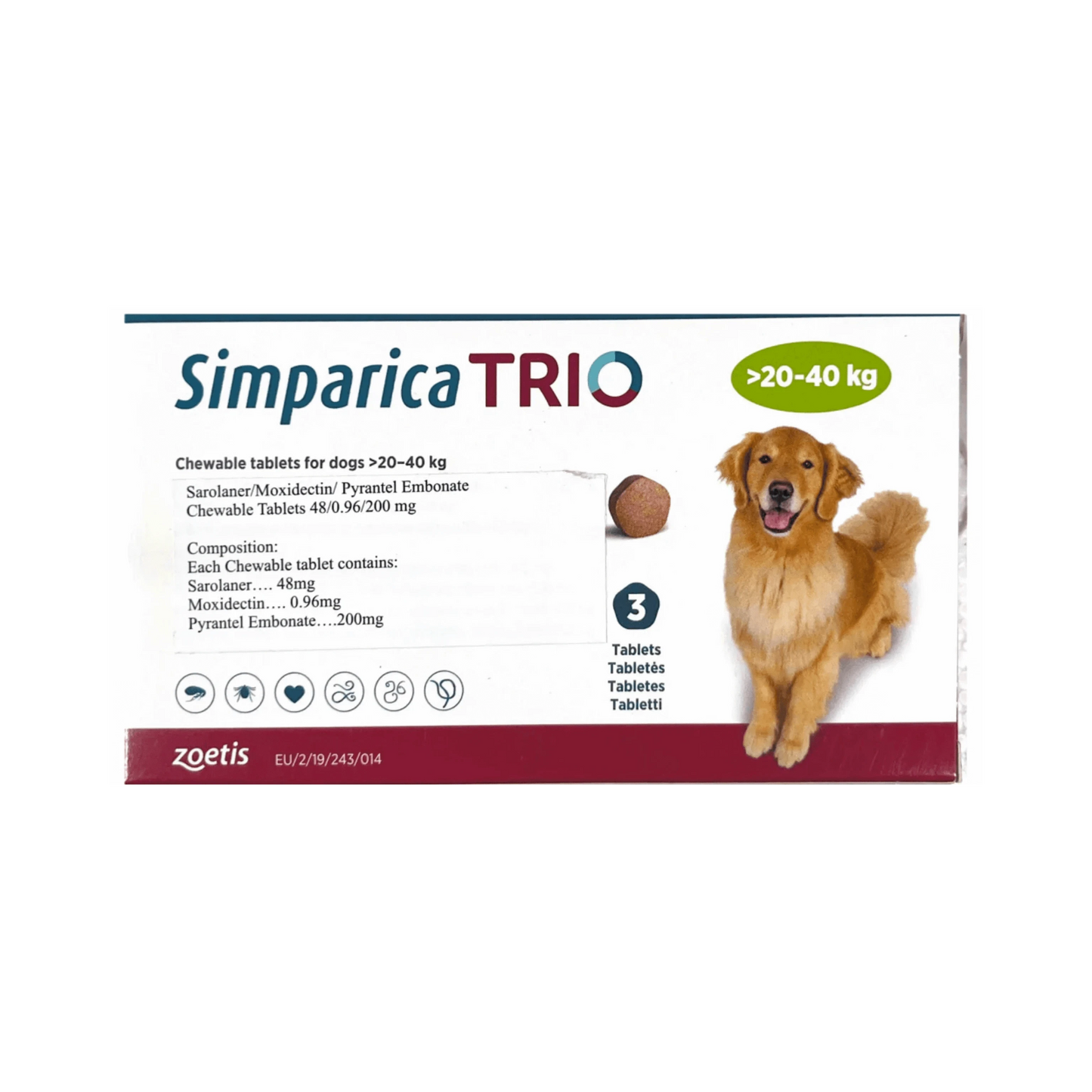 SIMPARICA TRIO (20KG TO 40KG) TABLET - Animeal