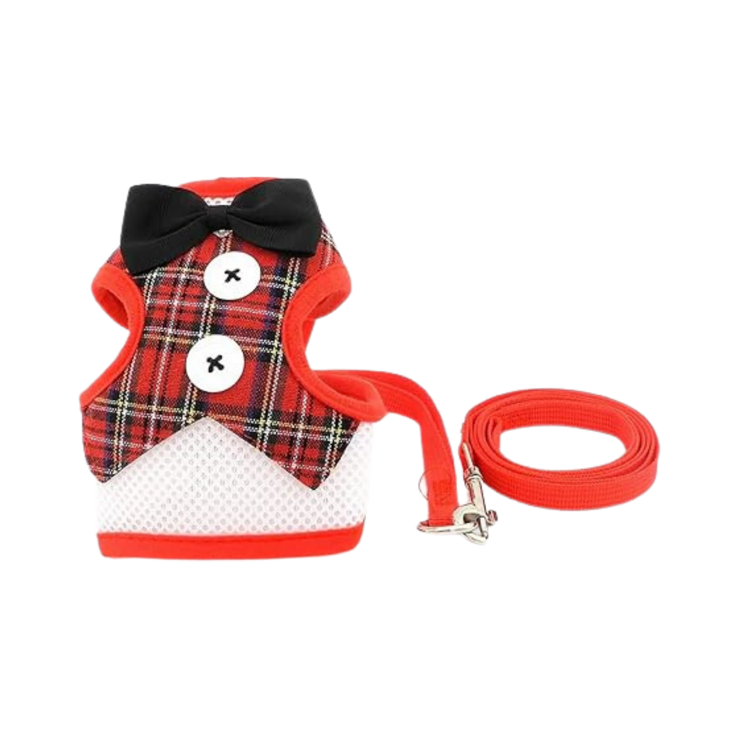 WW TOYBREED TUXIDO HARNESS WITH LEASH RED CHECKS (M) MEDIUM