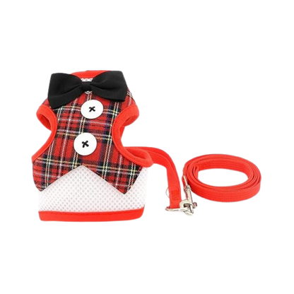 WW TOYBREED TUXIDO HARNESS WITH LEASH RED CHECKS (M) MEDIUM