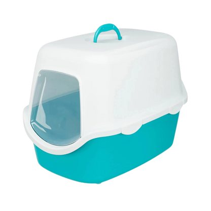 VICO CAT LITTER TRAY WITH DOME TURQUOISE & WHITE 40X40X56CM