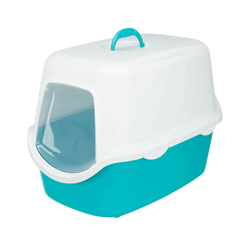 VICO CAT LITTER TRAY WITH DOME TURQUOISE & WHITE - Animeal