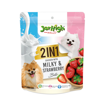 JERHIGH MILKY & STAWBERRY 2IN1 TREAT 380GM