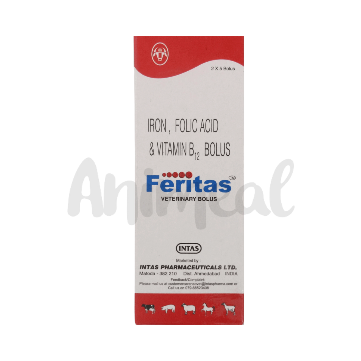 Intas Feritas Bolus for Farm Animals, 5 Boluses - Animeal