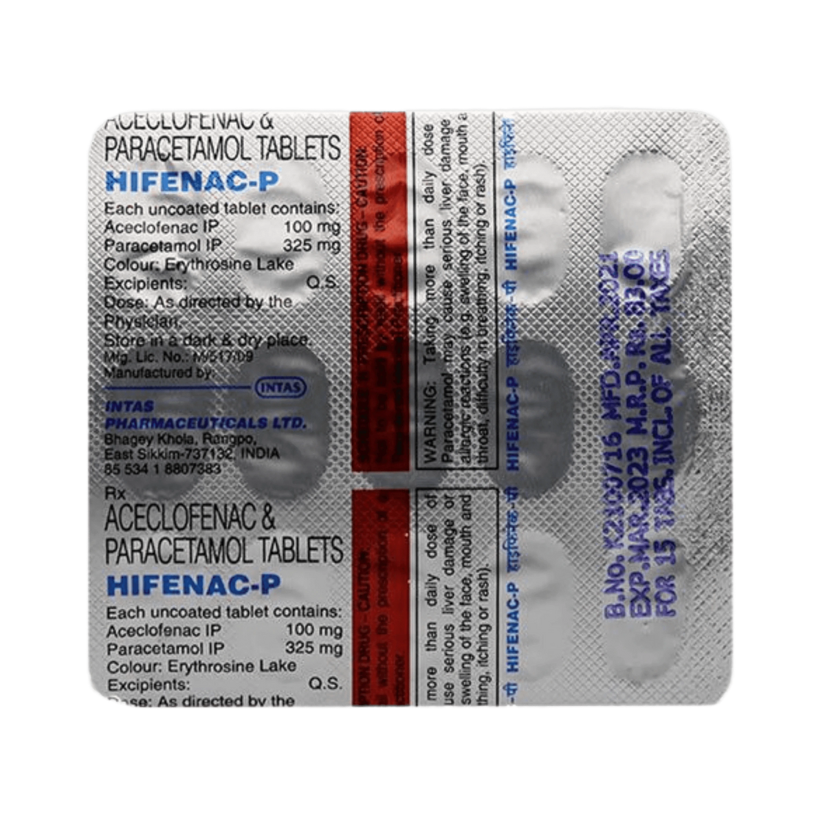Intas Hifenac-P Aceclofenac and Paracetamol Tablets, 15 Tablets - Animeal