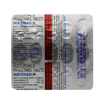 Intas Hifenac-P Aceclofenac and Paracetamol Tablets, 15 Tablets - Animeal