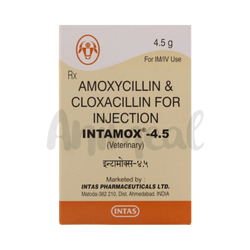 Intas Intamox 4.5g Amoxicillin Injection for Cattle, 1 Vial - Animeal