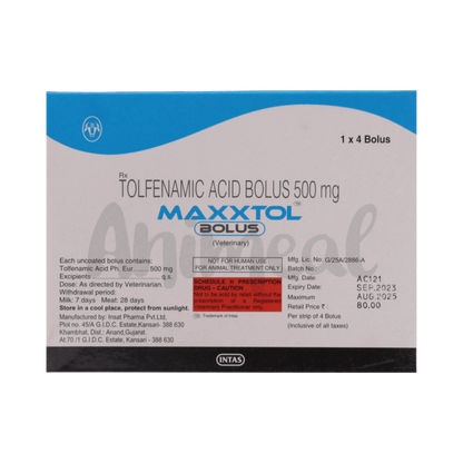 Intas Maxxtol Tolfenamic Acid Bolus for Cattle, 4 Boluses - Animeal