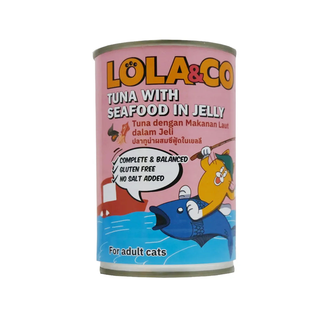 LOLA&CO TUNA WITH SEAFOOD IN JELLY CAT FOOD CAN [400 GM] - Animeal