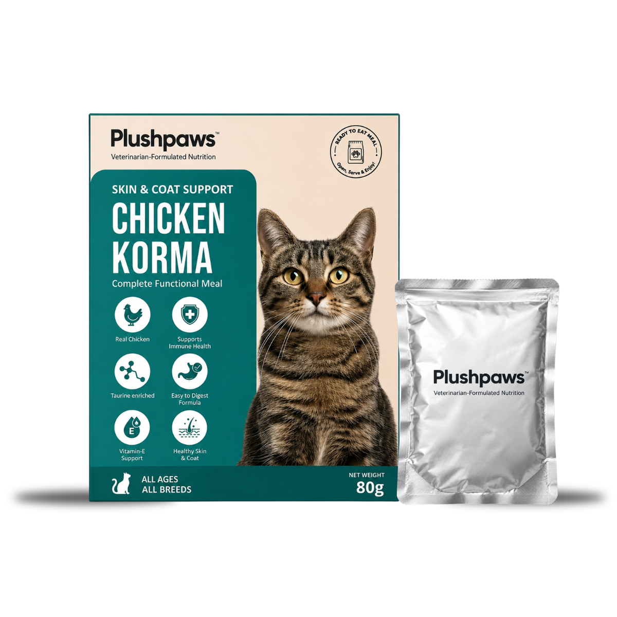 PLUSHPAWS CHICKEN KORMA SKIN & COAT WET CAT FOOD [80 GM] - Animeal