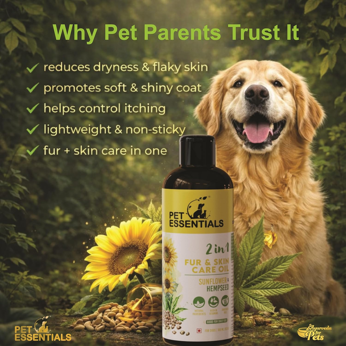 Pet Essentials Sunflower and Hempseed Fur and Skin Care Oil, 200ml - Animeal